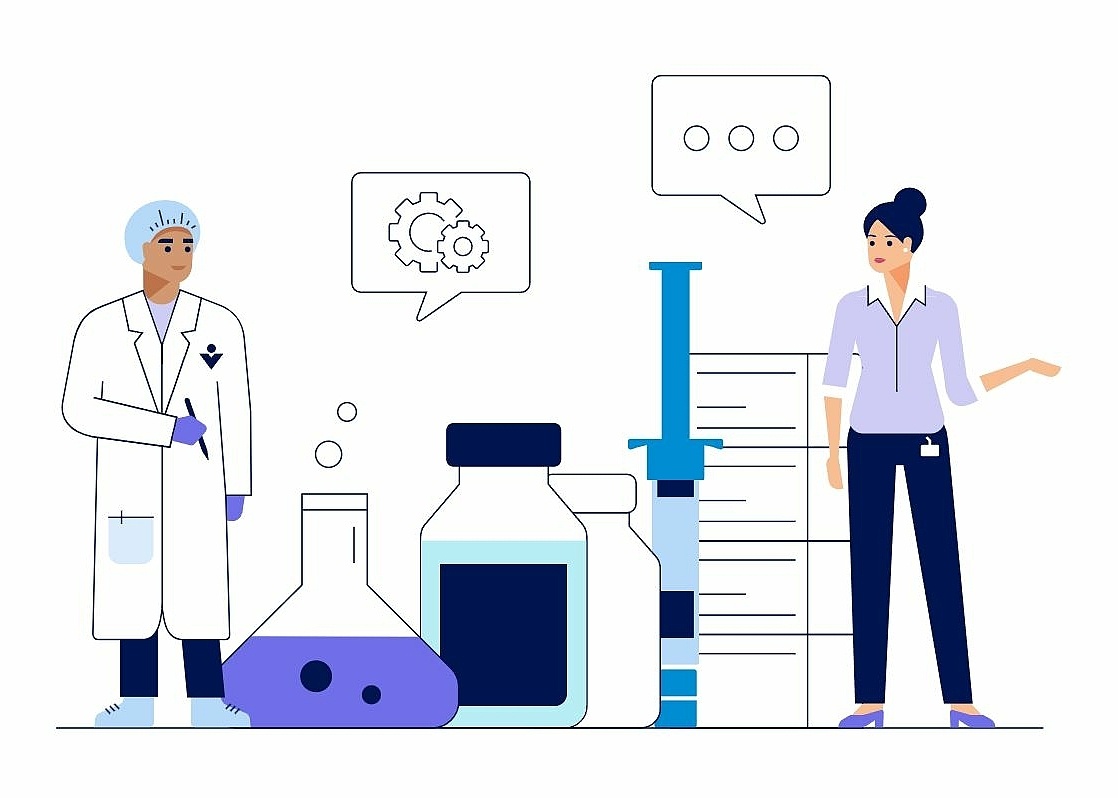 Illustration Vetter Arzneimittelherstellung weiß